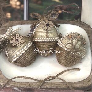 Easter Eggs, Rustic Twine Basket Fuller SET (3), Eggs, Farm Easter Décor, Brown